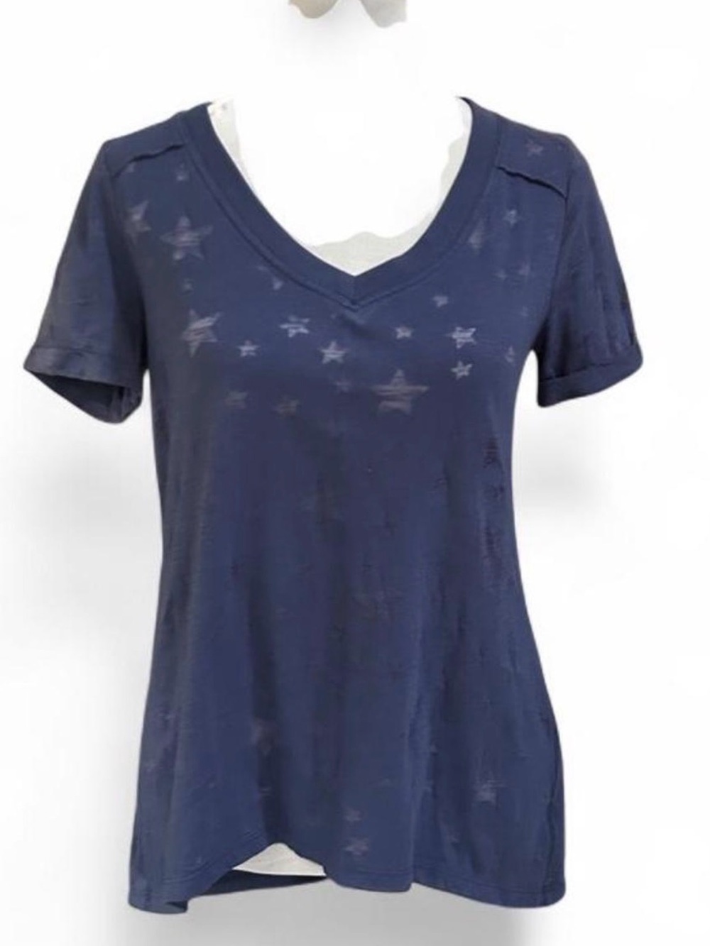 Rock & Republic Navy V-Neck Short Sleeve Tee with Star